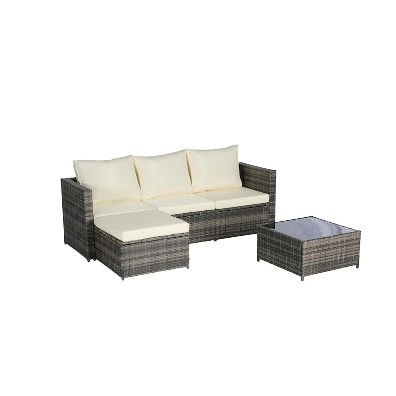 Ensemble de canapé d'angle en forme de L 2 pièces pour extérieur avec table basse en verre
