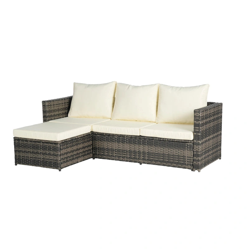 Ensemble de canapé d'angle en forme de L 2 pièces pour extérieur avec table basse en verre