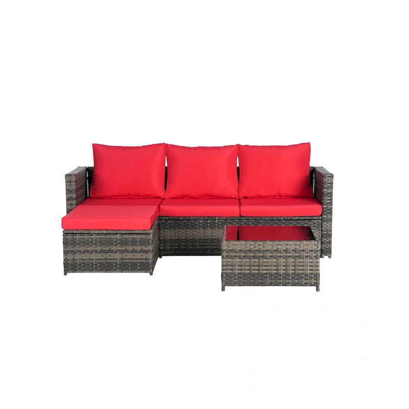 Ensemble de canapé d'angle en forme de L 2 pièces pour extérieur avec table basse en verre