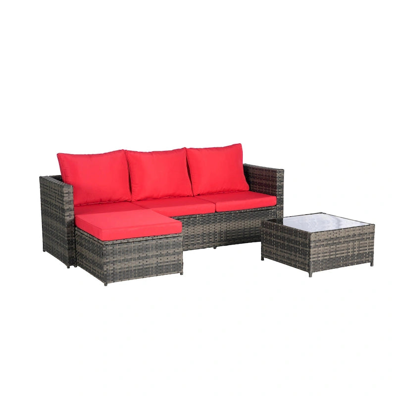 Ensemble de canapé d'angle en forme de L 2 pièces pour extérieur avec table basse en verre