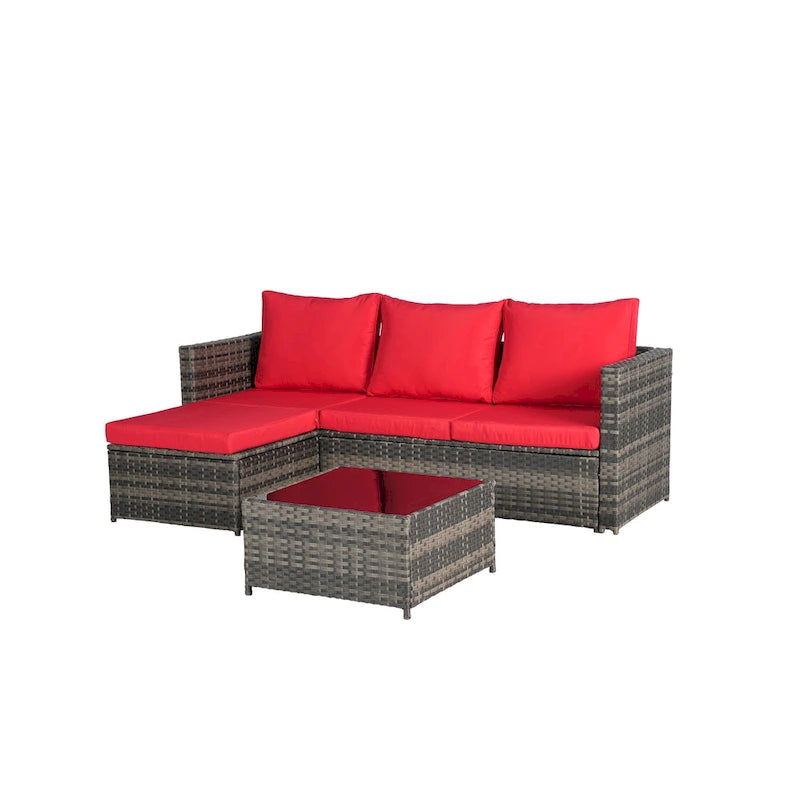 Ensemble de canapé d'angle en forme de L 2 pièces pour extérieur avec table basse en verre