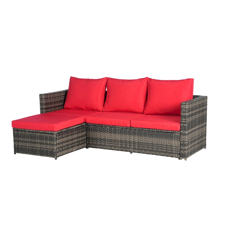 Ensemble de canapé d'angle en forme de L 2 pièces pour extérieur avec table basse en verre