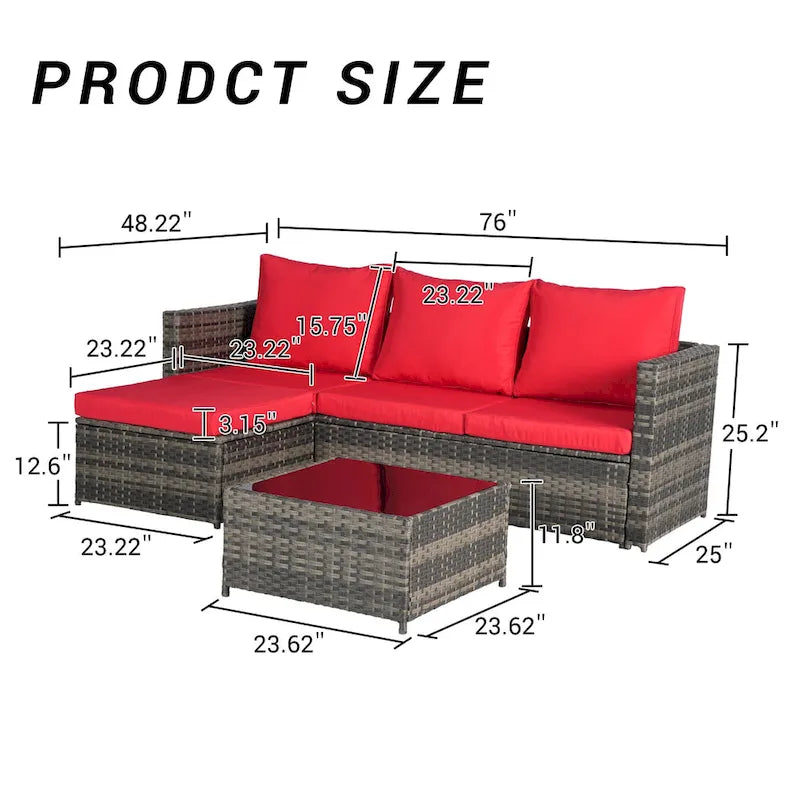 Ensemble de canapé d'angle en forme de L 2 pièces pour extérieur avec table basse en verre