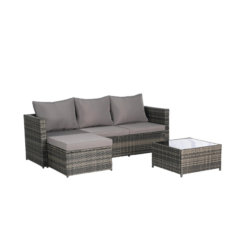 Ensemble de canapé d'angle en forme de L 2 pièces pour extérieur avec table basse en verre