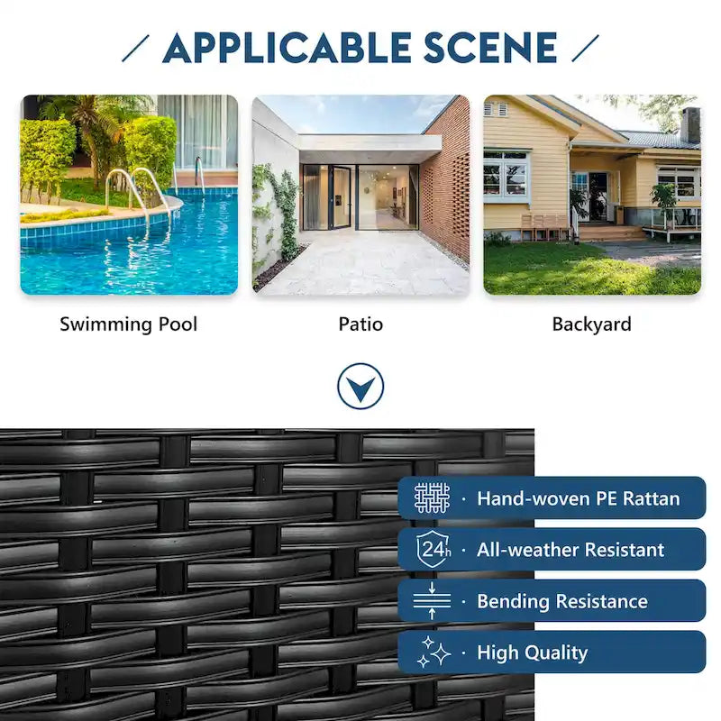 79.9 Lit de repos/bain de soleil en rotin PE pour terrasse extérieure avec auvent réglable
