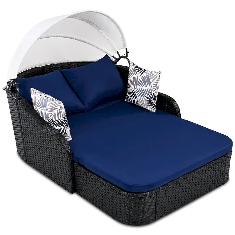 79.9 Lit de repos/bain de soleil en rotin PE pour terrasse extérieure avec auvent réglable