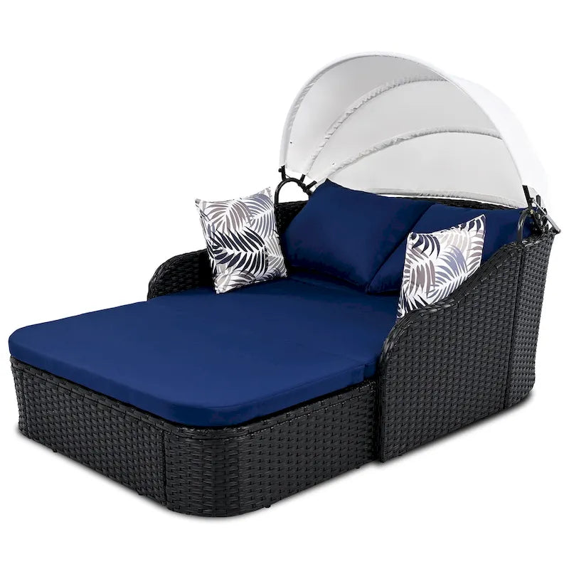79.9 Lit de repos/bain de soleil en rotin PE pour terrasse extérieure avec auvent réglable