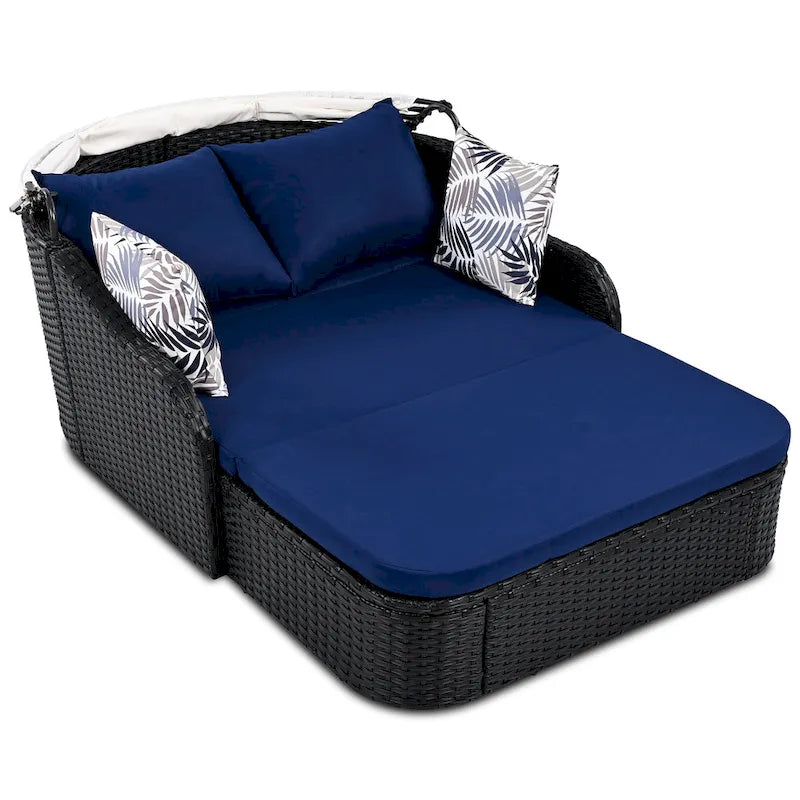 79.9 Lit de repos/bain de soleil en rotin PE pour terrasse extérieure avec auvent réglable