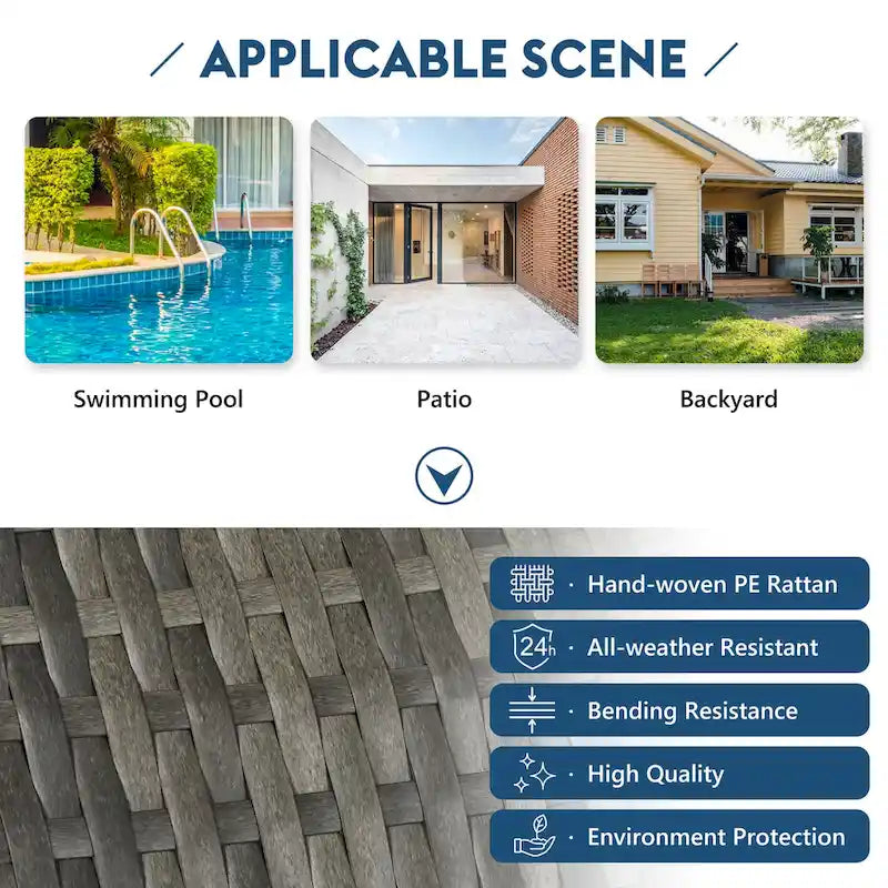 79.9 Lit de repos/bain de soleil en rotin PE pour terrasse extérieure avec auvent réglable