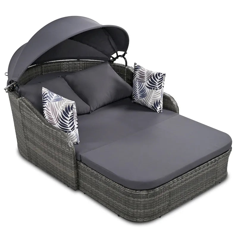 79.9 Lit de repos/bain de soleil en rotin PE pour terrasse extérieure avec auvent réglable