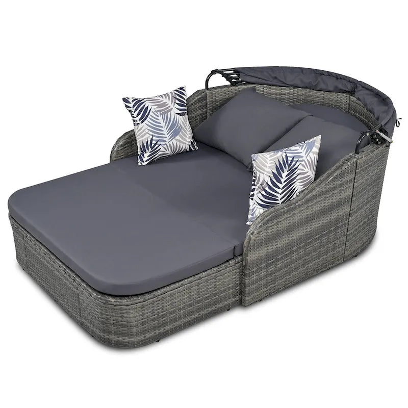 79.9 Lit de repos/bain de soleil en rotin PE pour terrasse extérieure avec auvent réglable