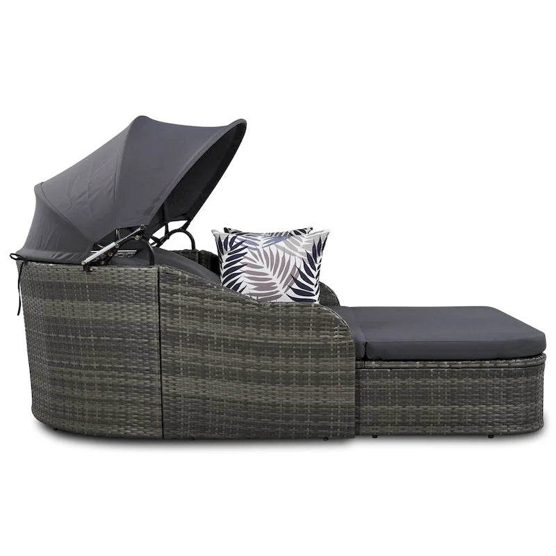79.9 Lit de repos/bain de soleil en rotin PE pour terrasse extérieure avec auvent réglable
