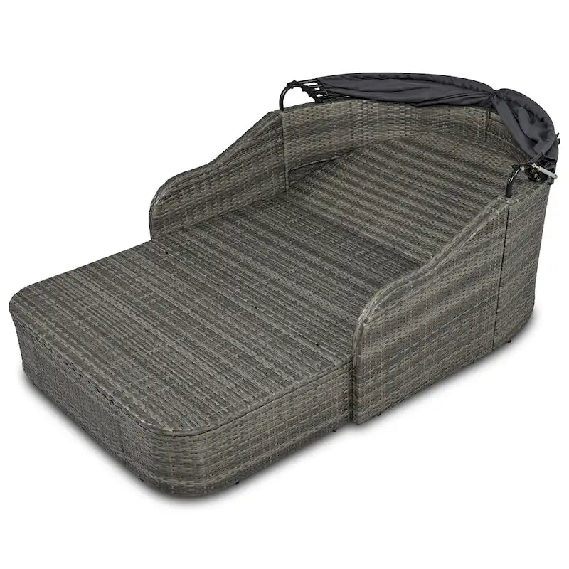 79.9 Lit de repos/bain de soleil en rotin PE pour terrasse extérieure avec auvent réglable