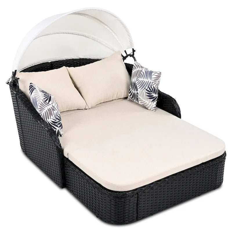 79.9 Lit de repos/bain de soleil en rotin PE pour terrasse extérieure avec auvent réglable