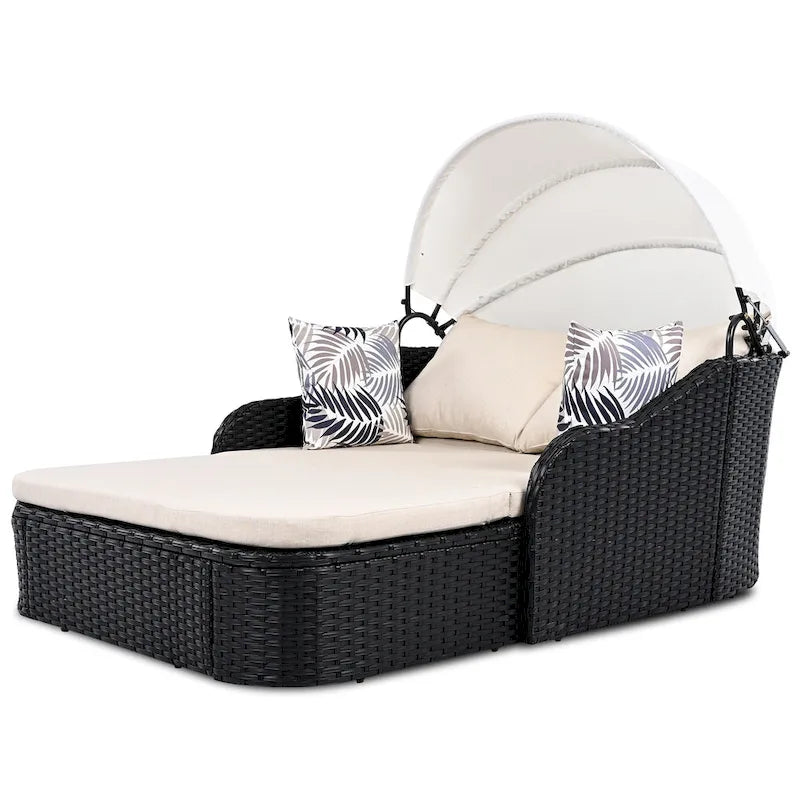 79.9 Lit de repos/bain de soleil en rotin PE pour terrasse extérieure avec auvent réglable