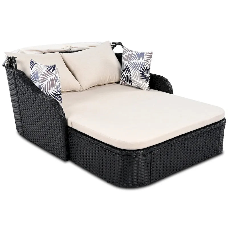 79.9 Lit de repos/bain de soleil en rotin PE pour terrasse extérieure avec auvent réglable