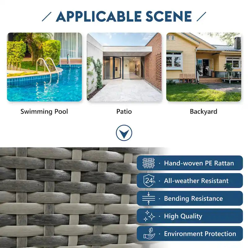 79.9 Lit de repos/bain de soleil en rotin PE pour terrasse extérieure avec auvent réglable