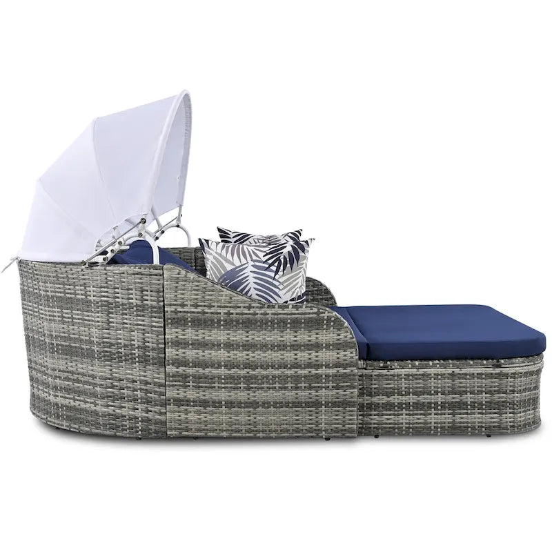 79.9 Lit de repos/bain de soleil en rotin PE pour terrasse extérieure avec auvent réglable