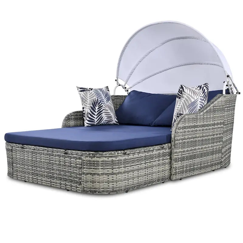 79.9 Lit de repos/bain de soleil en rotin PE pour terrasse extérieure avec auvent réglable