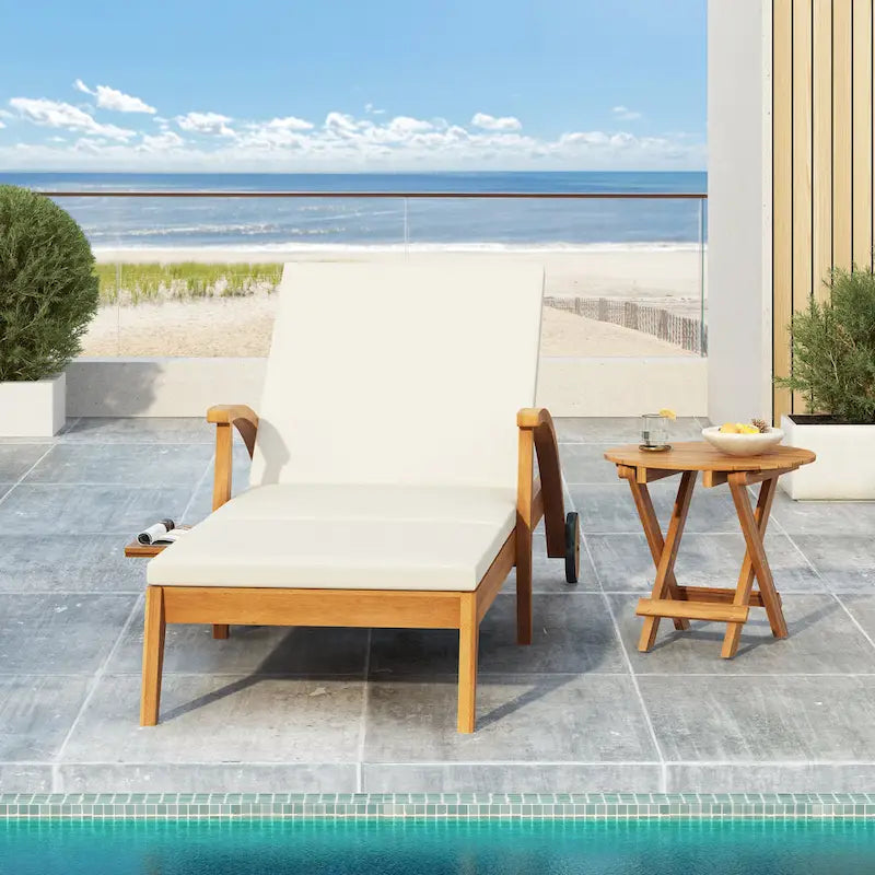 Christopher Knight Home - Azazel Acacia Wood Outdoor Chaise Lounge With Side Table Set