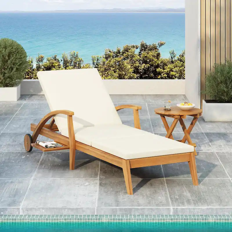 Christopher Knight Home - Azazel Chaise longue d'extérieur en bois d'acacia avec table d'appoint