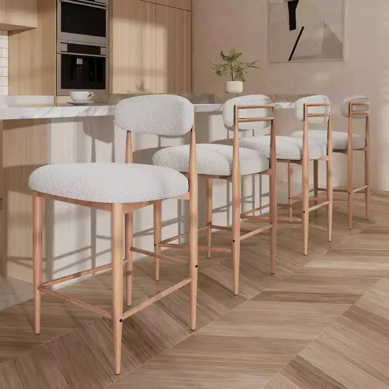 Lot de 4 tabourets de bar sans accoudoirs Boucle, avec pieds en métal imitation grain de bois pour cuisine, salon, restaurant, café - Morden Fort