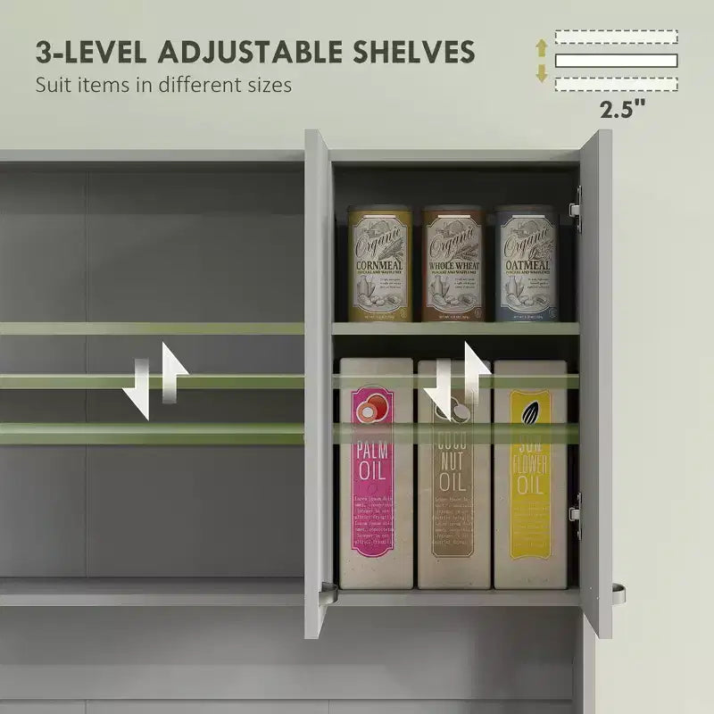 71 Armoire de cuisine, armoire de rangement haute avec support pour micro-ondes, buffet de cuisine moderne, 3 étagères réglables pour salon, salle à manger
