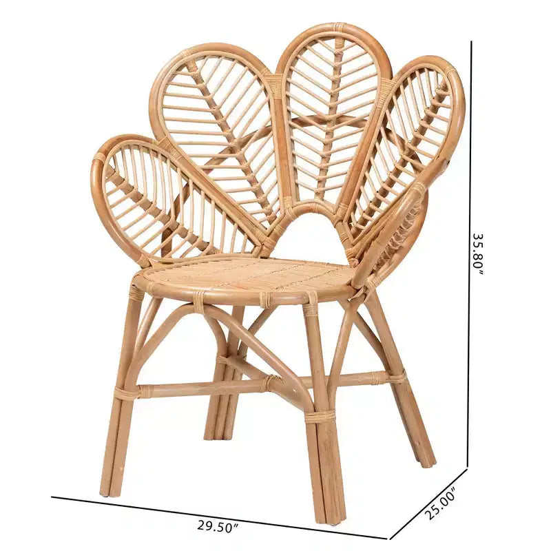 Fauteuil d'appoint en rotin naturel, accent floral, marron naturel