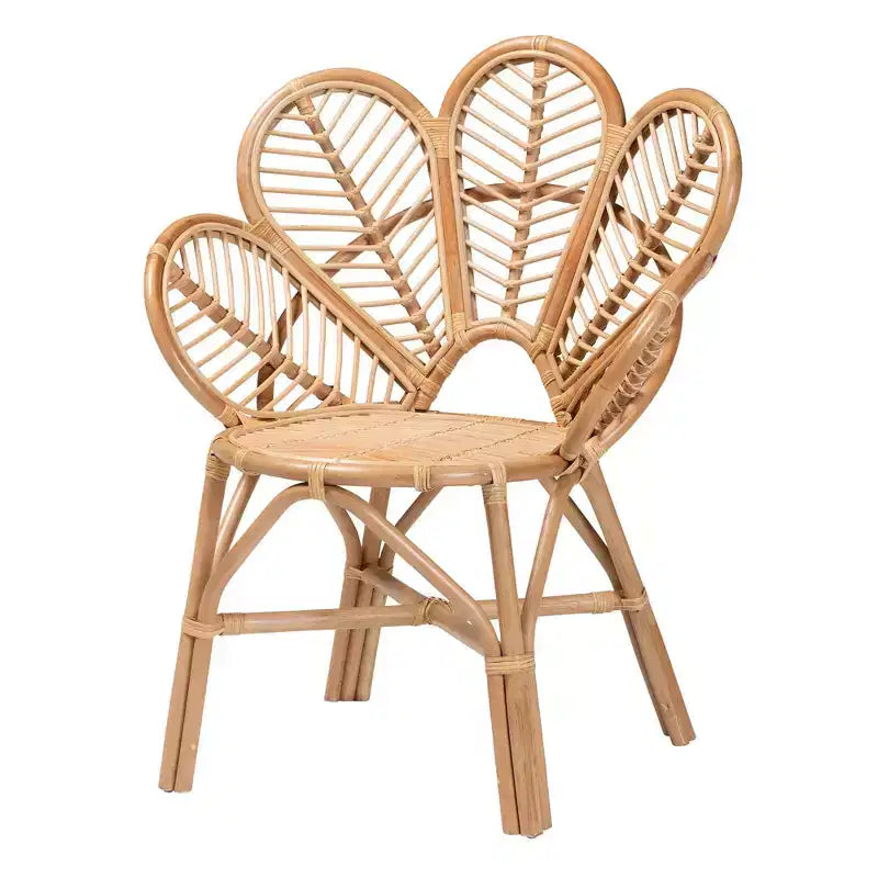 Fauteuil d'appoint en rotin naturel, accent floral, marron naturel