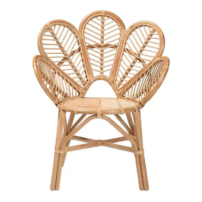 Fauteuil d'appoint en rotin naturel, accent floral, marron naturel