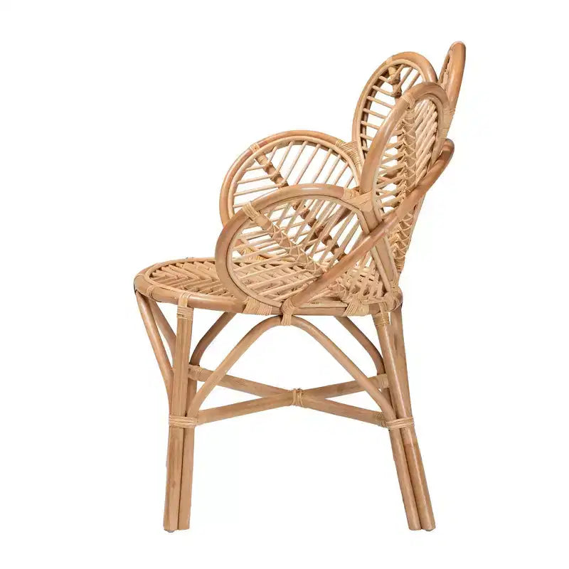 Fauteuil d'appoint en rotin naturel, accent floral, marron naturel