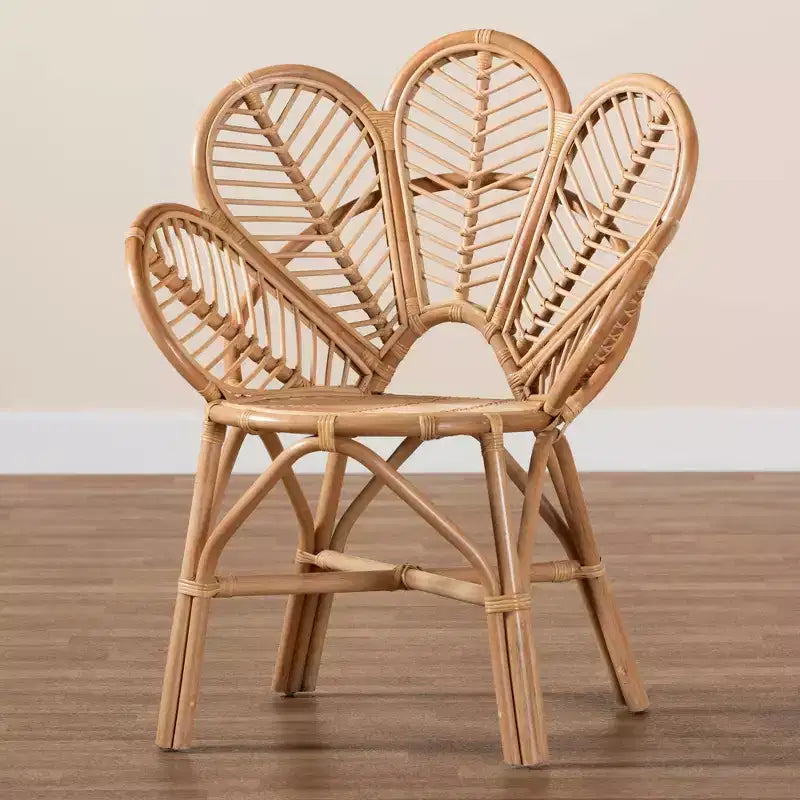 Fauteuil d'appoint en rotin naturel, accent floral, marron naturel