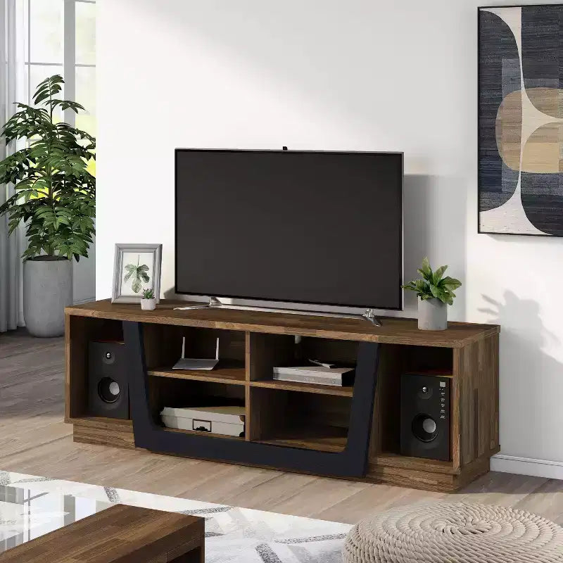 Meuble TV transitoire pour téléviseurs jusqu'à 7", hickory clair, gestion des câbles