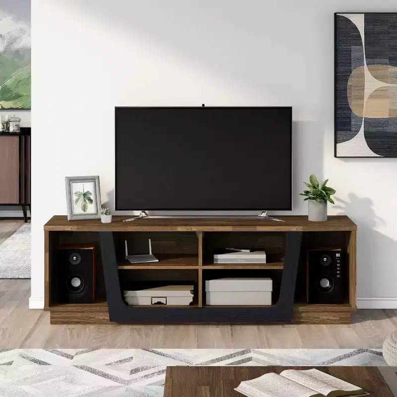 Meuble TV transitoire pour téléviseurs jusqu'à 7", hickory clair, gestion des câbles