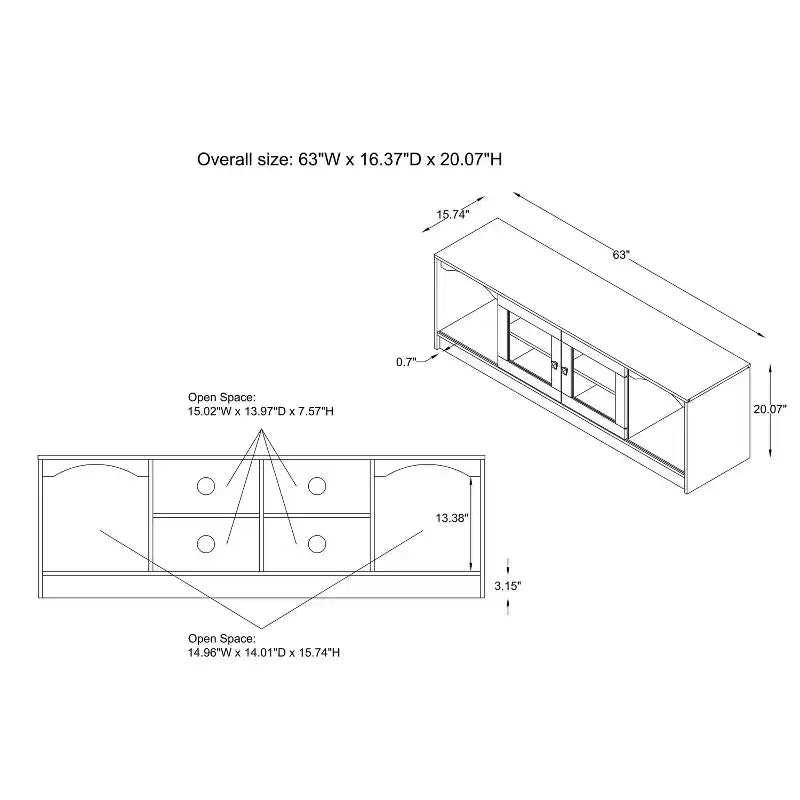 Meuble TV moderne pour téléviseurs jusqu'à 70", Espresso, Étagères ouvertes, Capacité de 150 lb
