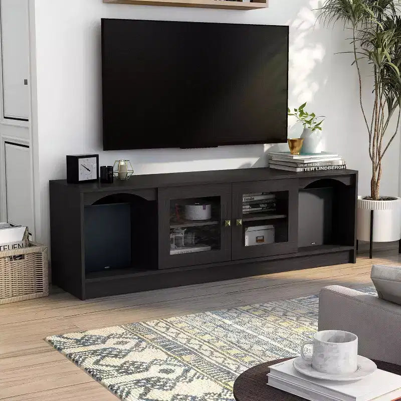 Meuble TV moderne pour téléviseurs jusqu'à 70", Espresso, Étagères ouvertes, Capacité de 150 lb