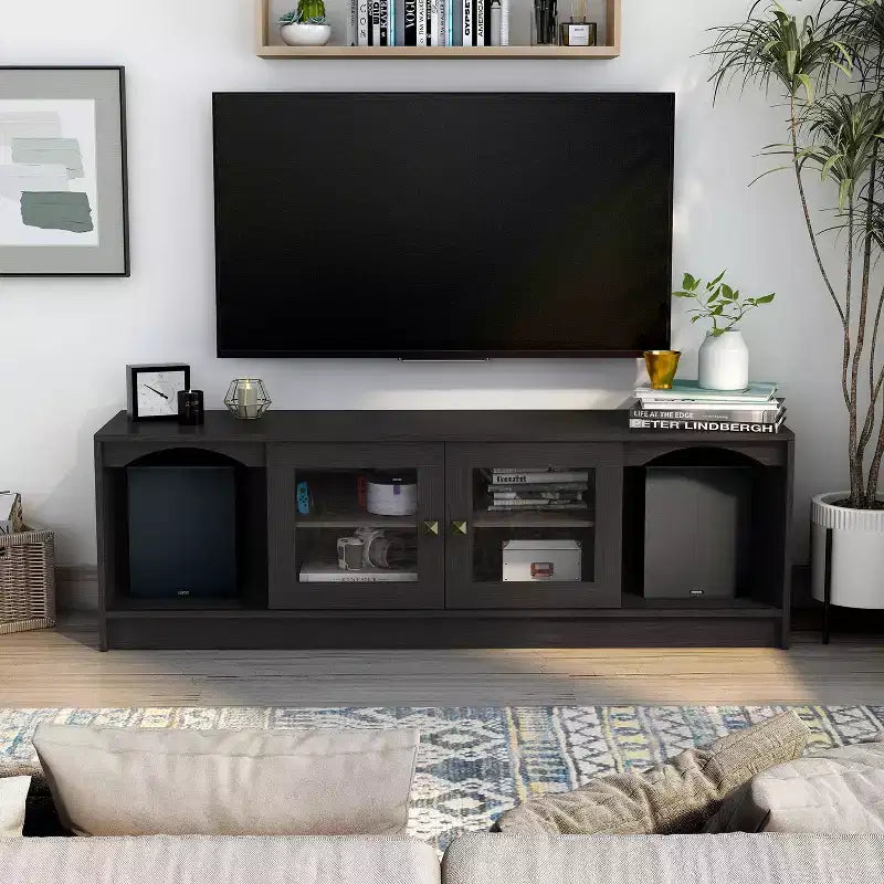 Meuble TV moderne pour téléviseurs jusqu'à 70", Espresso, Étagères ouvertes, Capacité de 150 lb
