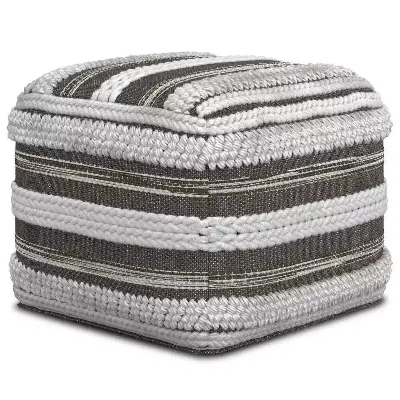 Pouf carré, gris naturel/taupe, coton tissé main
