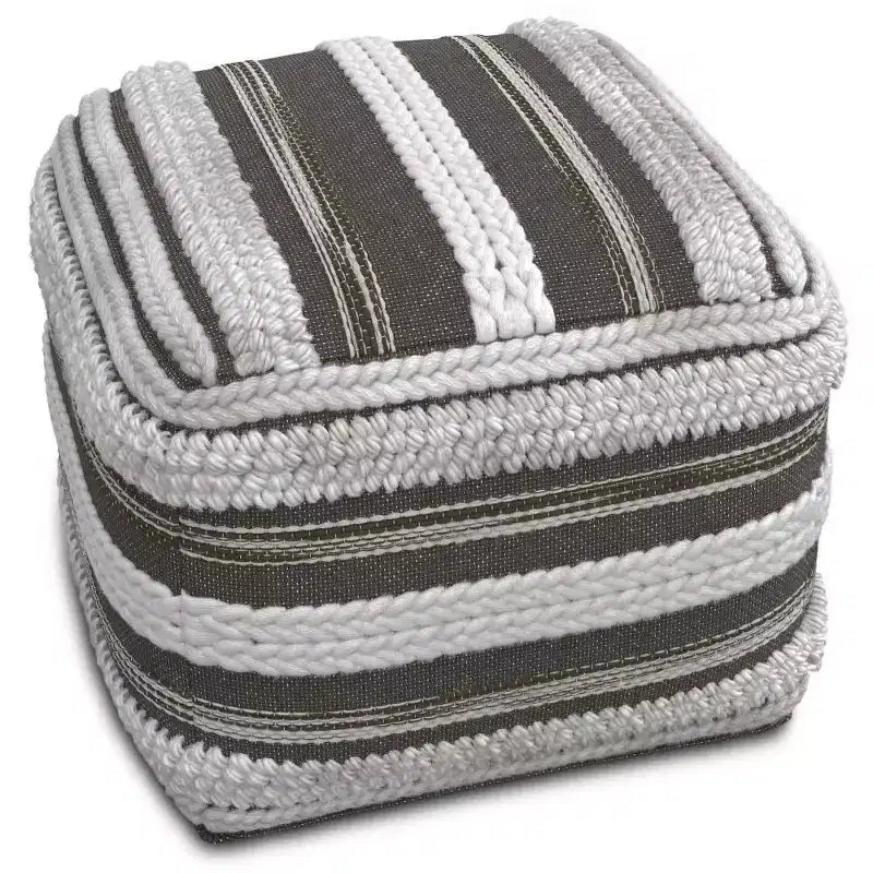Pouf carré, gris naturel/taupe, coton tissé main