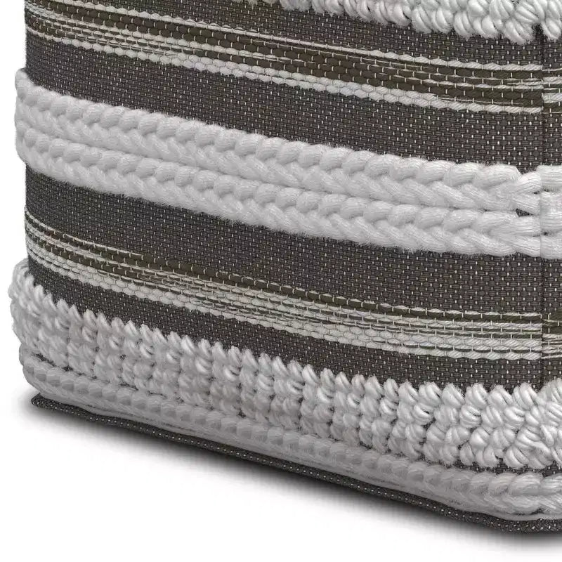 Pouf carré, gris naturel/taupe, coton tissé main