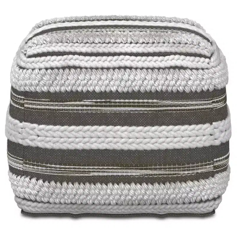 Pouf carré, gris naturel/taupe, coton tissé main