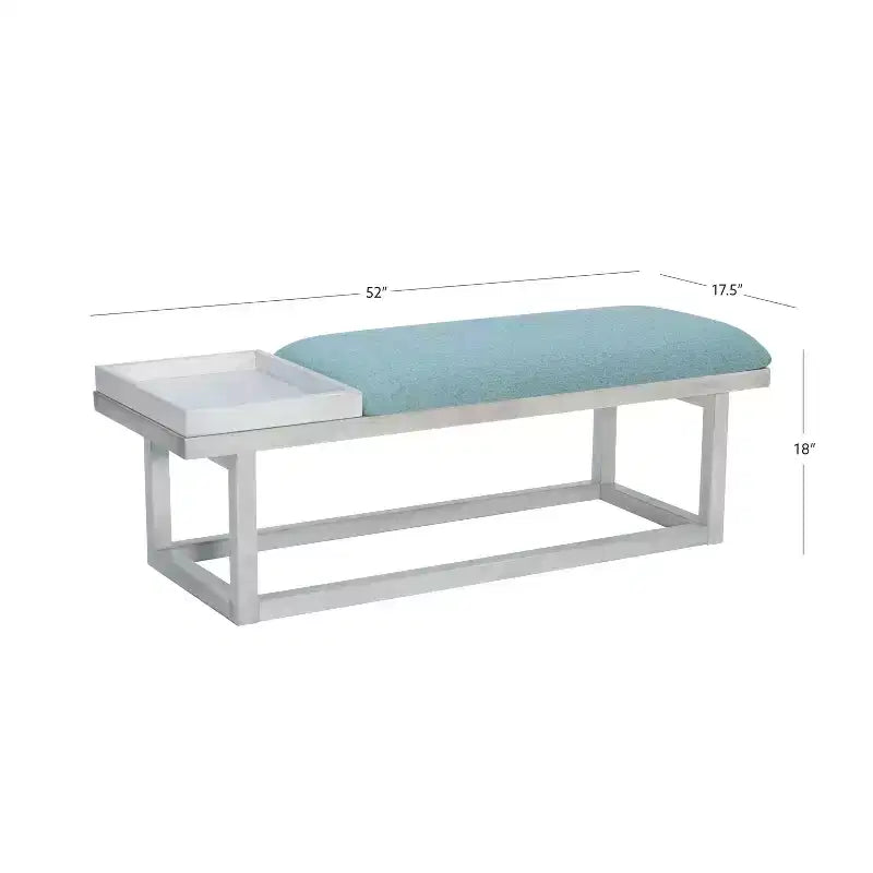 Banc capitonné de rangement moderne avec plateau, délavé et sarcelle