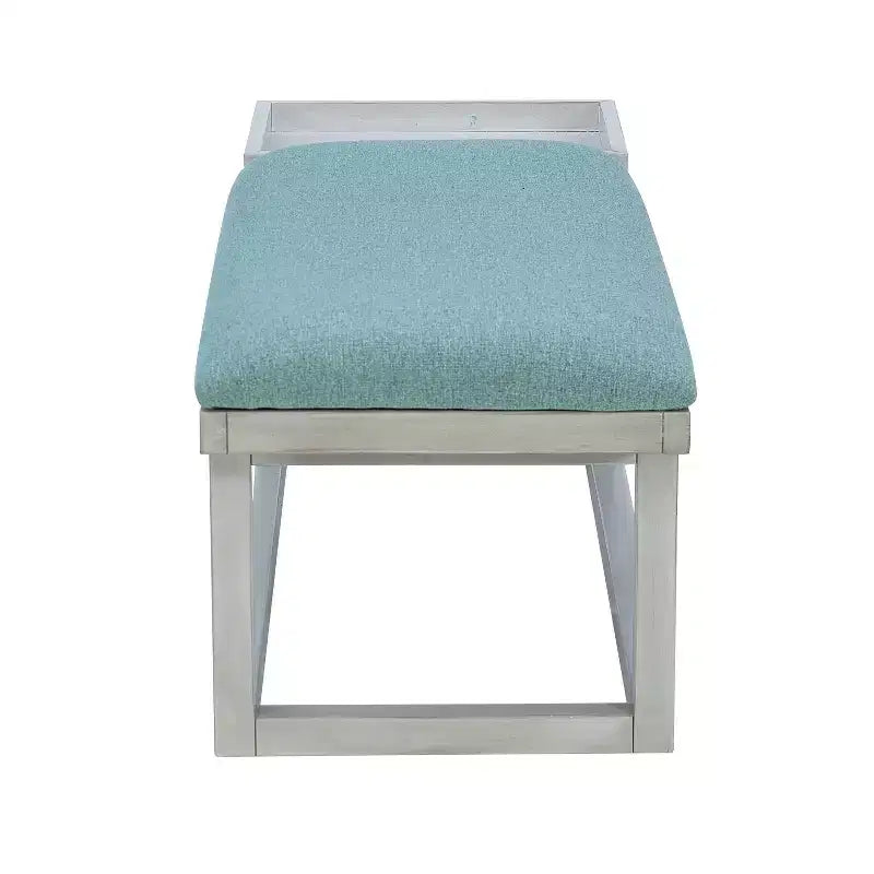 Banc capitonné de rangement moderne avec plateau, délavé et sarcelle