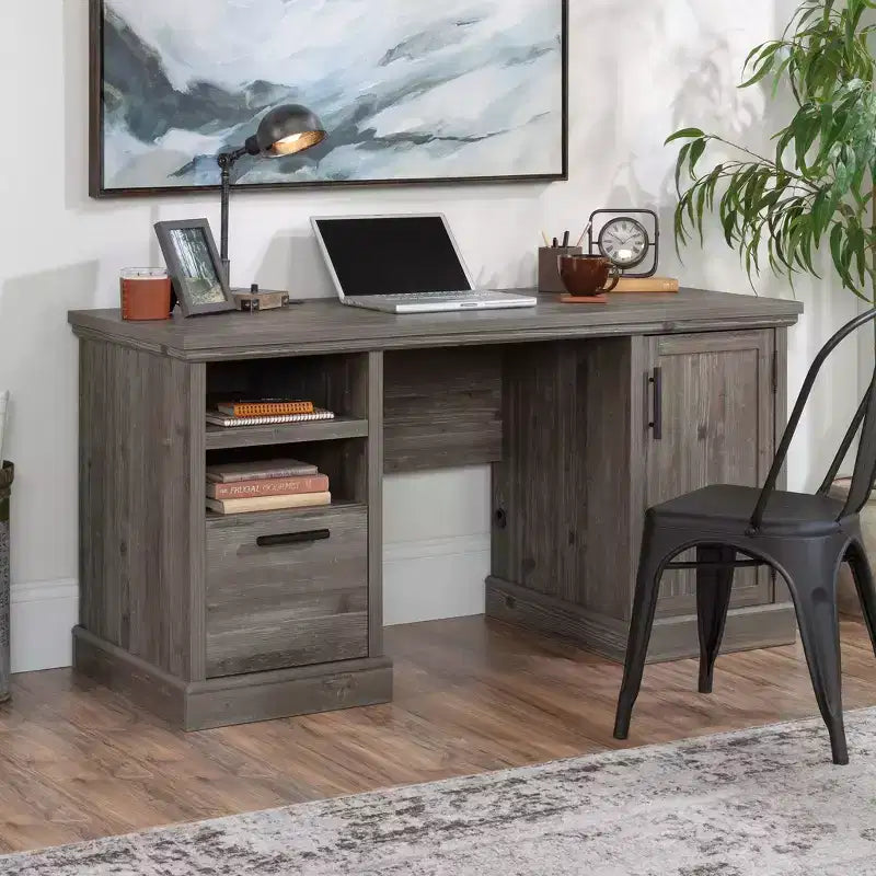 Bureau d'ordinateur à double piédestal avec tiroir classeur et rangement CPU dissimulé, Pin Galet