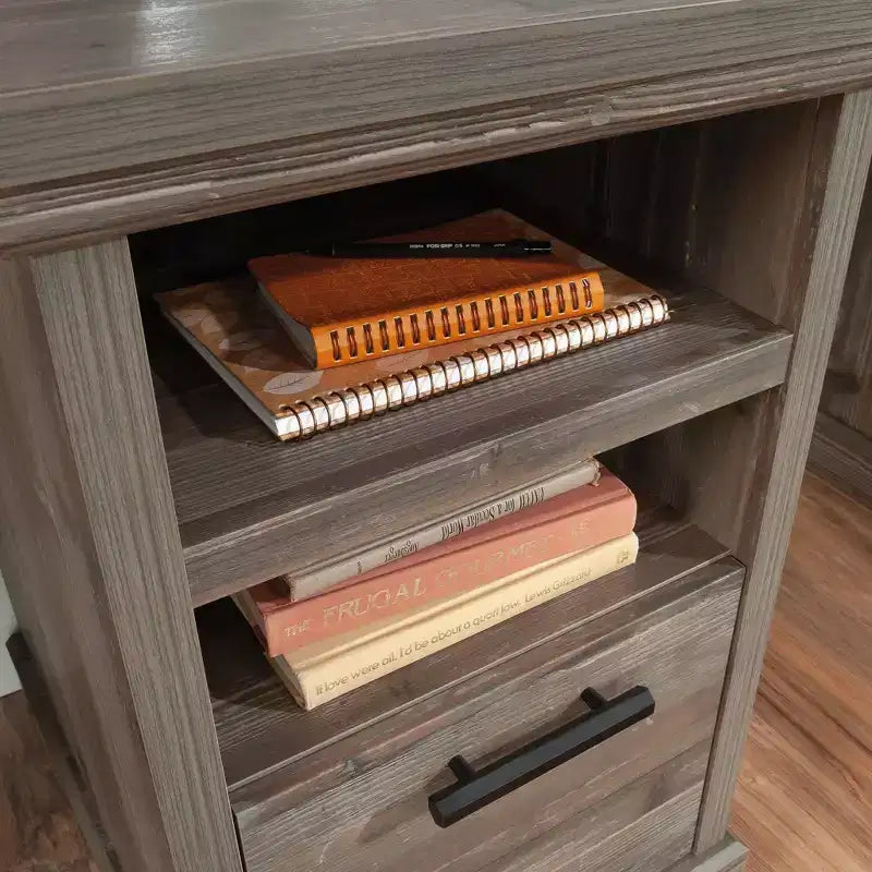 Bureau d'ordinateur à double piédestal avec tiroir classeur et rangement CPU dissimulé, Pin Galet