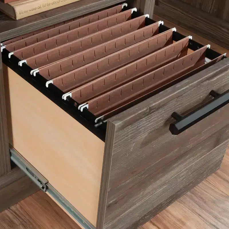 Bureau d'ordinateur à double piédestal avec tiroir classeur et rangement CPU dissimulé, Pin Galet