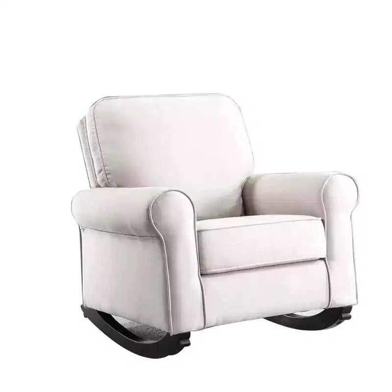Fauteuil à bascule de 37 po, tissu lin beige, cadre en métal