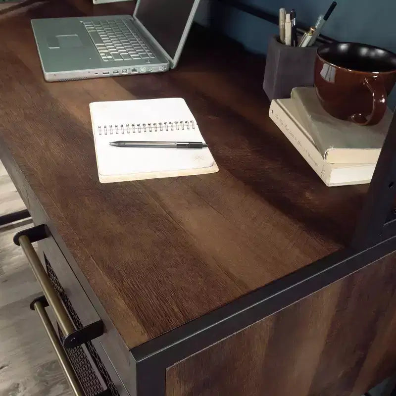 Bureau d'ordinateur à domicile avec huche, étagère et tiroir classeur, chêne baril
