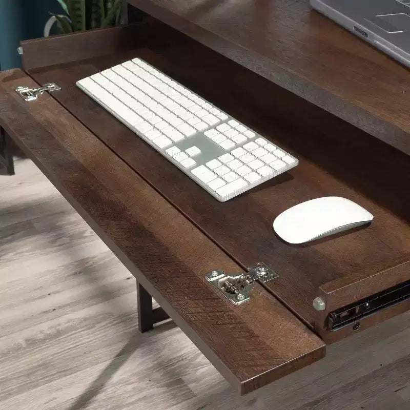 Bureau d'ordinateur à domicile avec huche, étagère et tiroir classeur, chêne baril