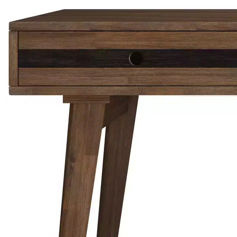 Bureau en acacia massif, aspect rustique brun vieilli naturel, 3 tiroirs
